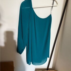 Teal One-Shoulder Pleated Dress